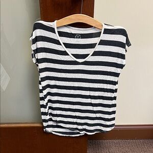 24/7 Maurices Classic Black and White Striped V-Neck Top
